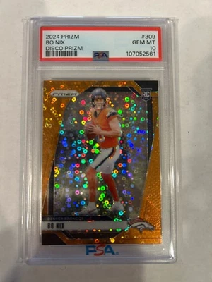 2024 Panini Orange Disco Prizm #309 Bo Nix Broncos RC Rookie PSA 10 - Image 1 of 2