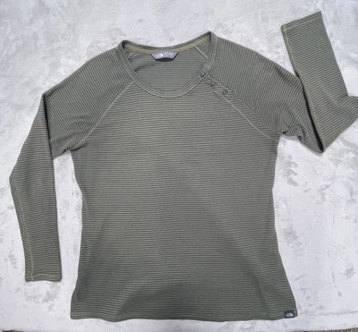 The North Face Women’s Size Large Long Sleeve Green Striped Thermal Cotton Top - Image 1 of 4