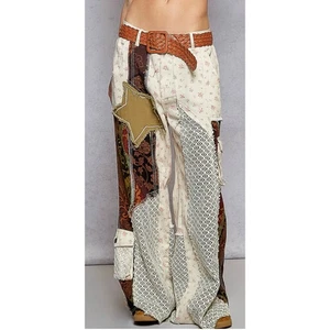 Pantalones de sarga tejida crema floral patchworkm estampados pol NUEVO - Imagen 1 de 3