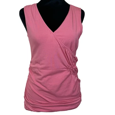 GARNET HILL Top S Soft Red Sleeveless Surplice V-Neck Ruched Stretch Knit Tank - Image 1 of 4