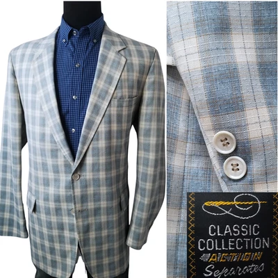 Vintage 70's Sears Classic Collection Plaid Men Blazer 46L Sport Coat Jacket - Image 1 of 4