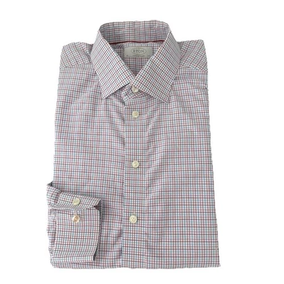 Eton Contemporary Fit Dress Shirt Men 45 17 3/4 Red Blue Check Plaid Cotton - Image 1 of 4