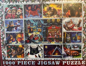 Calendario dell'Avvento Gattino Gatto Francobollo Puzzle Nuovo Scatola Sigillata 1000 Pz - Foto 1 di 4