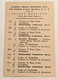 Aurora Grata Scottish Rite 1953 Stated Meeting plan card Brooklyn NY Masons - Bild 1 von 2
