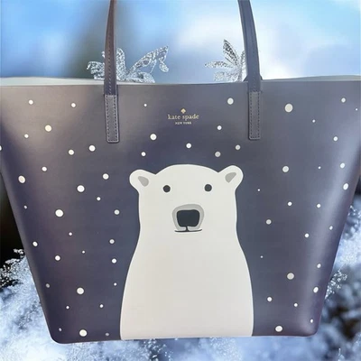 Kate Spade Mint Navy Polar Bear Arctic Friends  Polar Bear XL Tote Blue - Image 1 of 4
