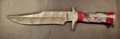 CUBIERTOS DE IMPACTO PERSONALIZADOS DAMASCO CAZA BOWIE CUCHILLO MANGO HUESO CAMELLO - 2136 Foto 1 de 4