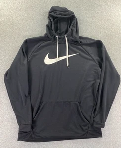 Nike Hoodie Men's 2XLT Black Dri-FIT Pullover White Swoosh Athletic Sweatshirt - Picture 1 of 8
