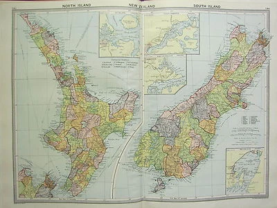 1920 LARGE MAP ~ NEW ZEALAND ~ NORTH & SOUTH ISLAND AUCKLAND OTAGO LYTTELTON - Image 1 of 4