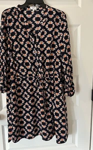 Crown & Ivy Crab Pattern Dress Drawstring Waist Roll Tab Sleeves Size 14 - Picture 1 of 3