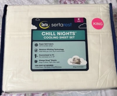 Serta Rest Cooling KING Sheet Set Moisture Wicking Deep Fit-Off White - Image 1 of 3