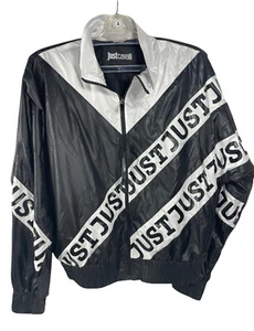 Just Cavalli Men's Black White Full Zip Jacket US M IT 48 NWT New Windbreaker - Picture 1 of 12