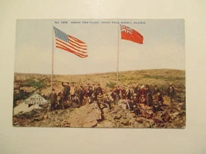 Alaska Postcard Under two Flags White Pass Summit AK - Picture 1 of 2