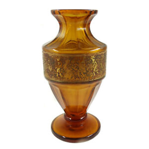 Bernsteinfarbene Art Deco Vase, Serie Fipop, signiert Moser um 1920-25