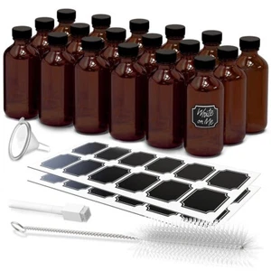 Nevlers Packung oder 18 | 8 Unzen Braunglasflaschen mit Kappen, Trichter, Pinsel & Etiketten - Bild 1 von 9