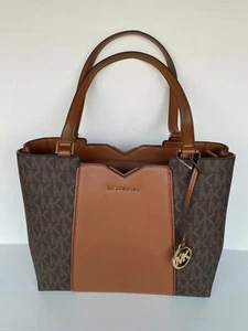 Michael Kors Bag Handbag Mae Md Tz Tote Bag Signiature Brown LOGO Purse - Picture 1 of 10