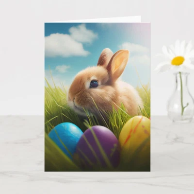 Cute Easter Bunny - 5.5" x 8.5" Greeting Card with Writing Space Inside - Image 1 of 4