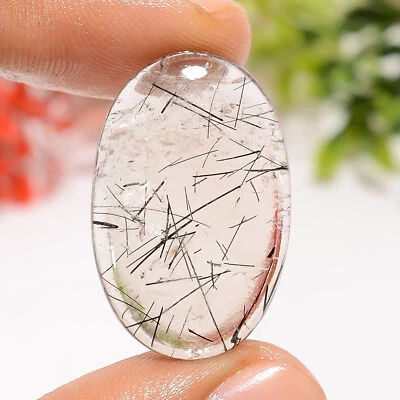 21 Ct. Natural Oval Black Rutile Quartz Spiritual Cabochon Gemstone 28X18X5 mm - Image 1 of 4