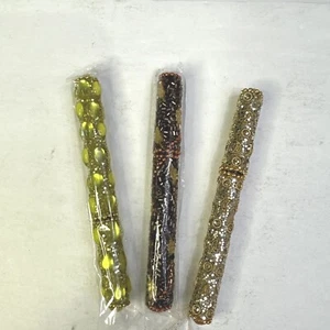 Bedazzled Pens in mostly in yellow browns and gold with ballpoint black ink pen - Picture 1 of 4