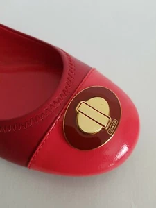ZAPATOS PLANOS COACH SHANON ROJO CORAL PUNTERA LOGOTIPO DORADO HEBILLA US 11 I LOVE - Imagen 1 de 6