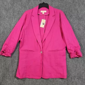 Michael Kors 100% Linen Blazer Women's 16 Radiant Pink One Button Business NWT - Picture 1 of 10