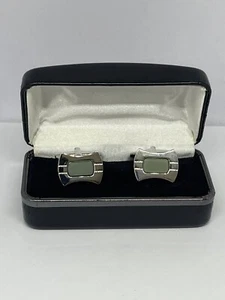 Mens Cufflinks Plain Solid Check Silver Plated Cuff Links New ( Slightly Marked - Picture 1 of 5