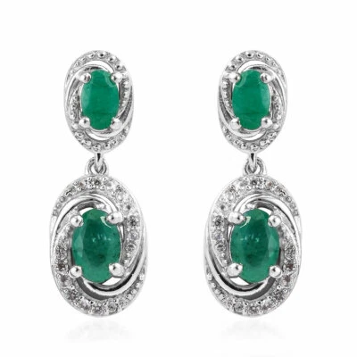 Pendientes colgantes de esmeralda natural en platino sobre plata de ley 1,57 quilates Foto 1 de 4