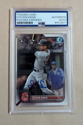 Steven Kwan Bowman Chrome Rookie 2022 #39 Hand Signed PSA Slabbed - Image 1 of 2