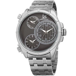 Men's Joshua & Sons JX128SSB Triple Time Zone Stainless Steel Bracelet Watch - Picture 1 of 7