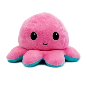 Tee Turtle Reversible Octopus Plushie- Happy and Unhappy Pink & Aqua Plush - Picture 1 of 2