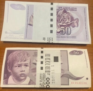 Yugoslavia - 100 pcs x 50 Dinara 1990 UNC Pick 104 bundle Lemberg-Zp - Picture 1 of 2