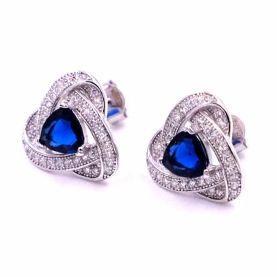 Intreccio Orecchini Argento 925 e Pietra Triangolare Blu - Immagine 1 di 4