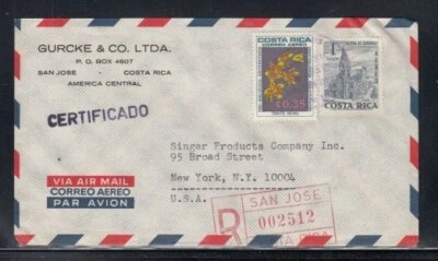 Cubierta registrada Costa Rica de San José a la ciudad de Nueva York 6-4-1968 Foto 1 de 2