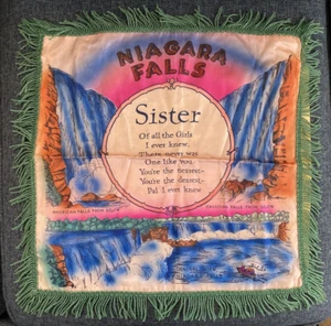 Vintage souvenir satin pillowcase cover Niagara Falls Sister poem 1940's perfect - Picture 1 of 7