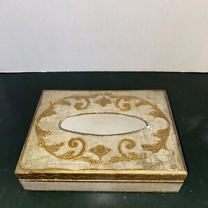 VTG Italy Florentia Florentine Gilt Wood Tissue Holder Box Gold Cream Hand Made