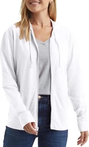 Women’s Slub Knit Full-Zip Hoodie, Textured Zip-Up T-Shirt Hoodie XL White - Picture 1 of 5