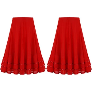 Kids Girls Tiered Stripe Mesh Skirts Lyrical Ballroom Latin Flamenco Dance Skirt - Picture 1 of 39