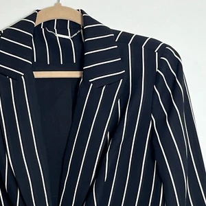 Chicos Pinstripe Blazer Womens 1 Petite Black & White Classic Business Jacket - Picture 1 of 8