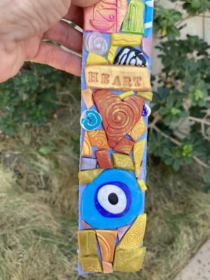 Handmade Polymer Clay Mosaic Art “Protected”  Plaque Original On Wood  12”x 2” - Image 1 of 4