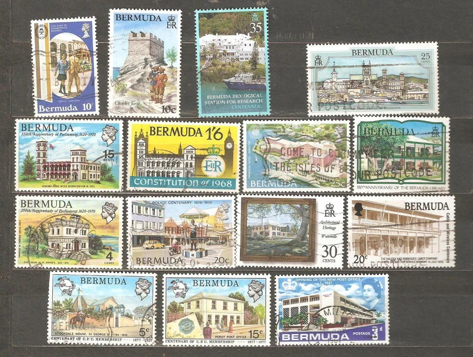 Bermuda: selection of 15 used stamps, Architecture, 1968-2003, Mi#199-849 - Image 1 of 1
