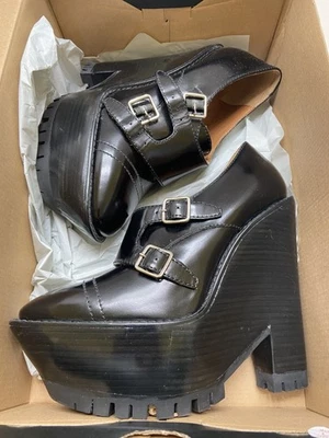 Burberry Prorsum Italy Black Leather Wedge Platform Shoes 8.5" - Image 1 of 4