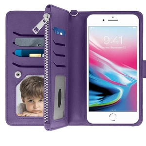 Étui iPhone 6 Plus/6S Plus/7 Plus/8 Plus Portefeuille Coque Amovible - Violet - Photo 1 sur 6