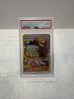2019 Pokemon Sun & Moon Cosmic Eclipse #228 FA Cynthia & Caitlin PSA 8 NM-MT - Image 1 of 4