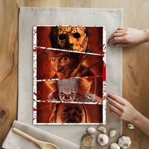 Glass Cutting Board 8x11 Halloween Movie Neon Them Serving Tray Anti-Bacterial - Picture 1 of 2