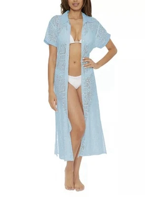 Vestido camisero de encaje de algodón de gasa Becca para mujer, azul hielo, L, precio de venta sugerido por el fabricante 88 USD Foto 1 de 4