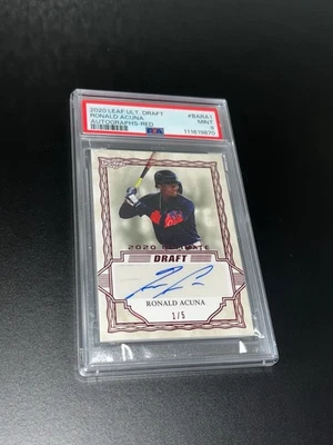 2020 Leaf Ultimate Draft Ronald Acuna Red Autograph 1/5 PSA 9 Atlanta Braves - Image 1 of 2