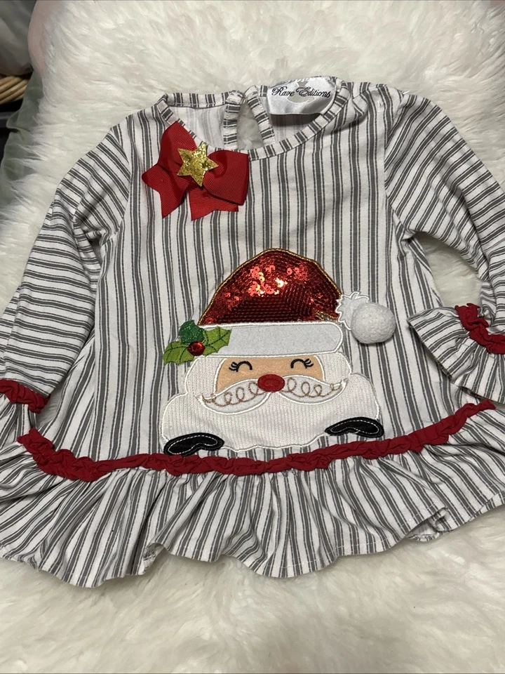 LN Rare Editions Meninas 18M Férias Papai Noel Lantejoulas Vermelhas Manga Longa Listrada - Imagem 1 de 4