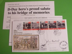 BENHAM SILK COVER FDC D-DAY SHS PEGASUS BRDGE 1994, HAND SIGNED Mjr JOHN HOWARD - Picture 1 of 1