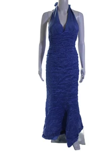 Nicole Miller Collection Damen Seide blau strukturiert Neckholder Kleid Dress Größe 10 - Bild 1 von 6