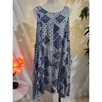 Nanette Lepore Blue Floral Patchwork Sleeveless Dress Womens Size 8 Boho Flowy - Image 1 of 4
