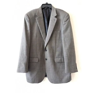 CHAPS Gray Brown Houndstooth 100% Wool Business Tweed Jacket Blazer Mens Sz 44L - Picture 1 of 8